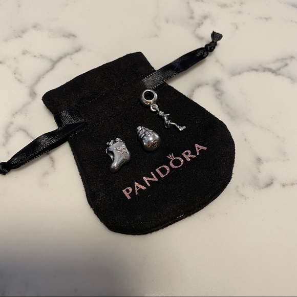 Set of 3 Brand New Pandora Silver Charms w/ Pouch - Picture 2 of 9